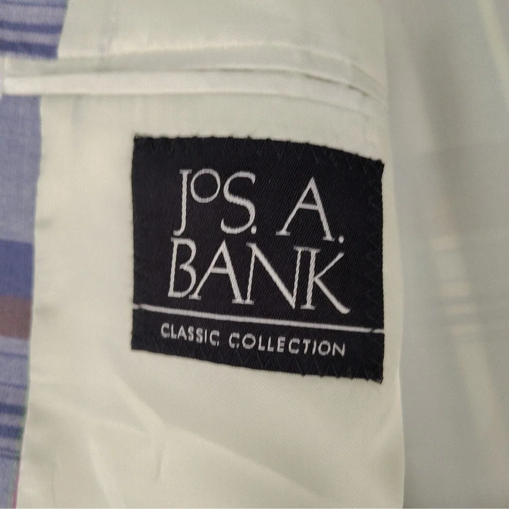 Jos A Bank Sport Coat Mens 46R 100% Cotton Madras Plaid Blazer Multicolor